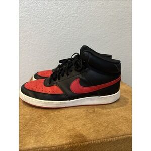 Nike Men's Court Vision‎ Mid Black Red Bred Leather Shoes DM8682-001 (Size 11).